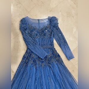 Andrea & Leo Couture Elegant Blue Beaded Gown